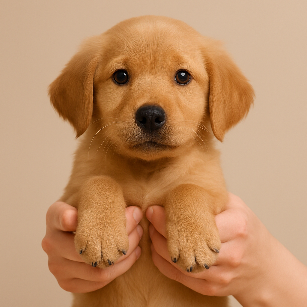Golden retriever puppy at Rose and Comb puppy introduction groom